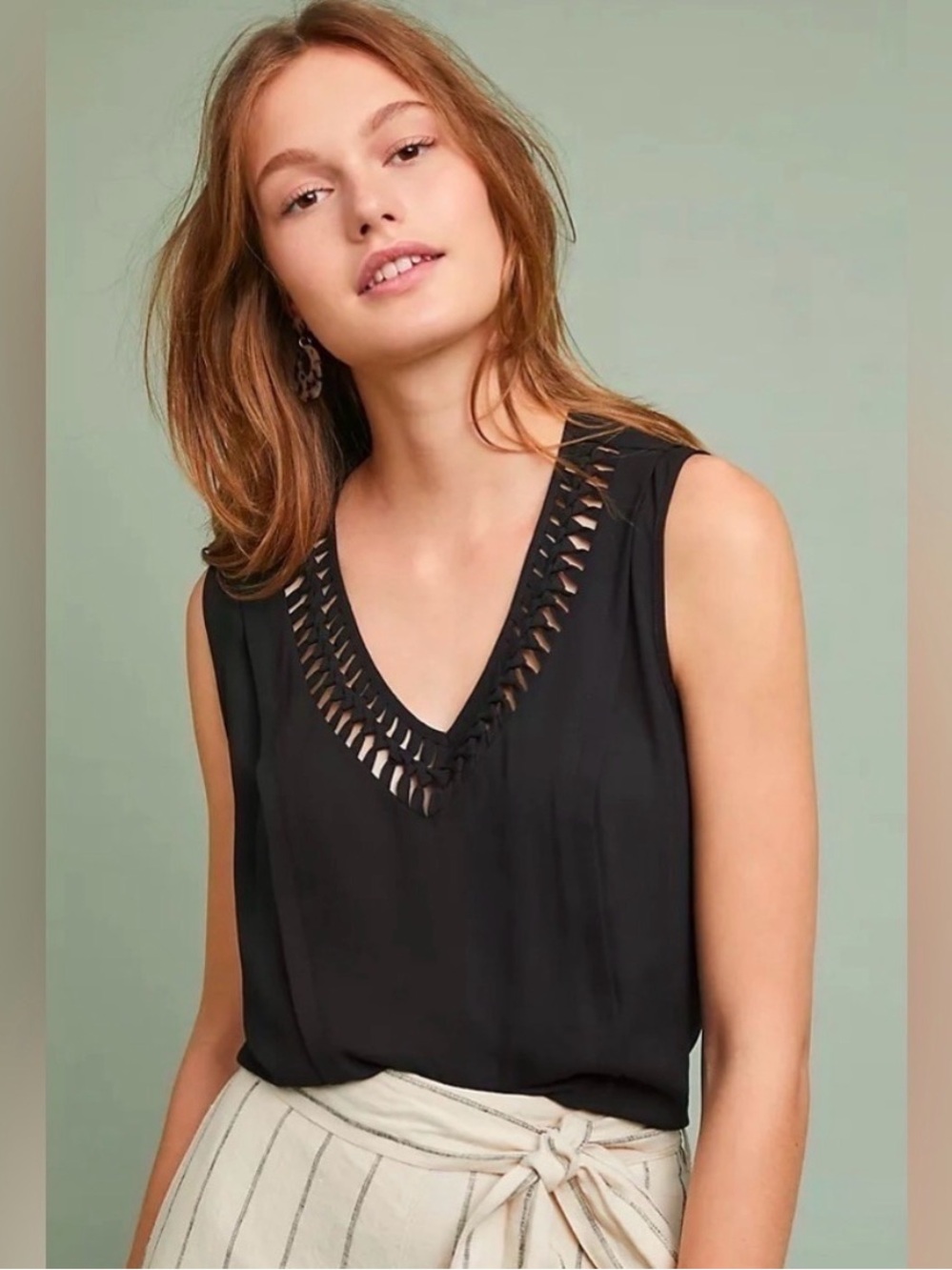 Maeve black flowy top with detailing